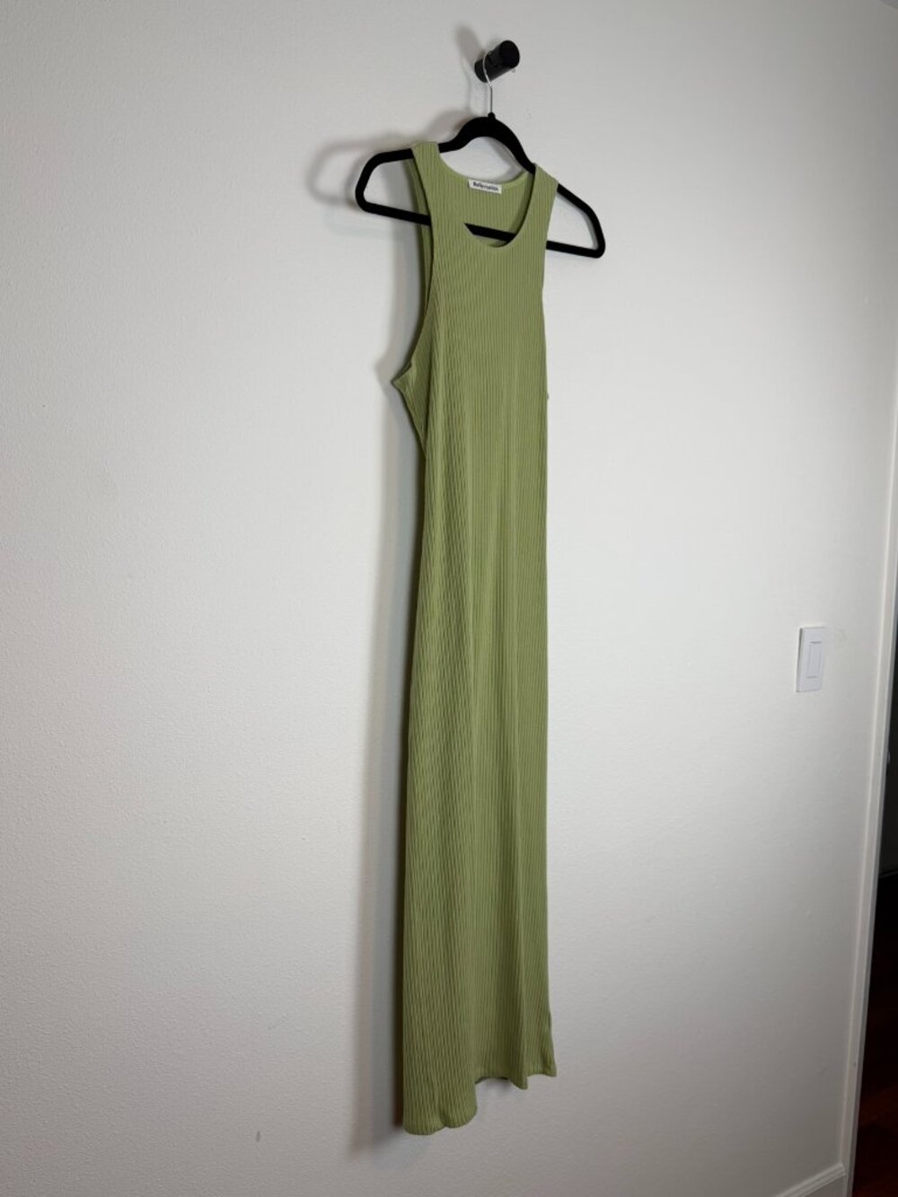 Reformation Sage Green Ribbed Racerback Maxi Dress Open Back Size L - Picture 3 of 13
